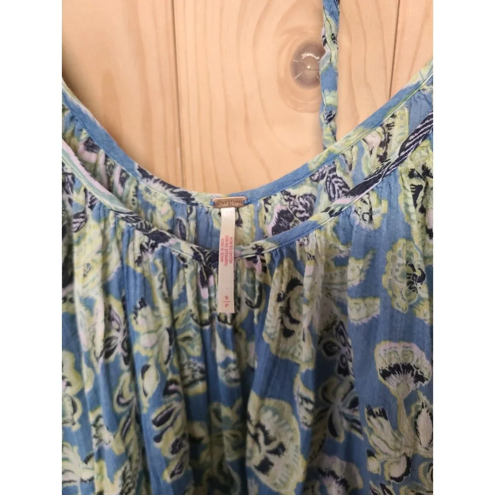 Free People Tunic Top /dress Womens S Blue Floral Short Sleeve Boho Pockets